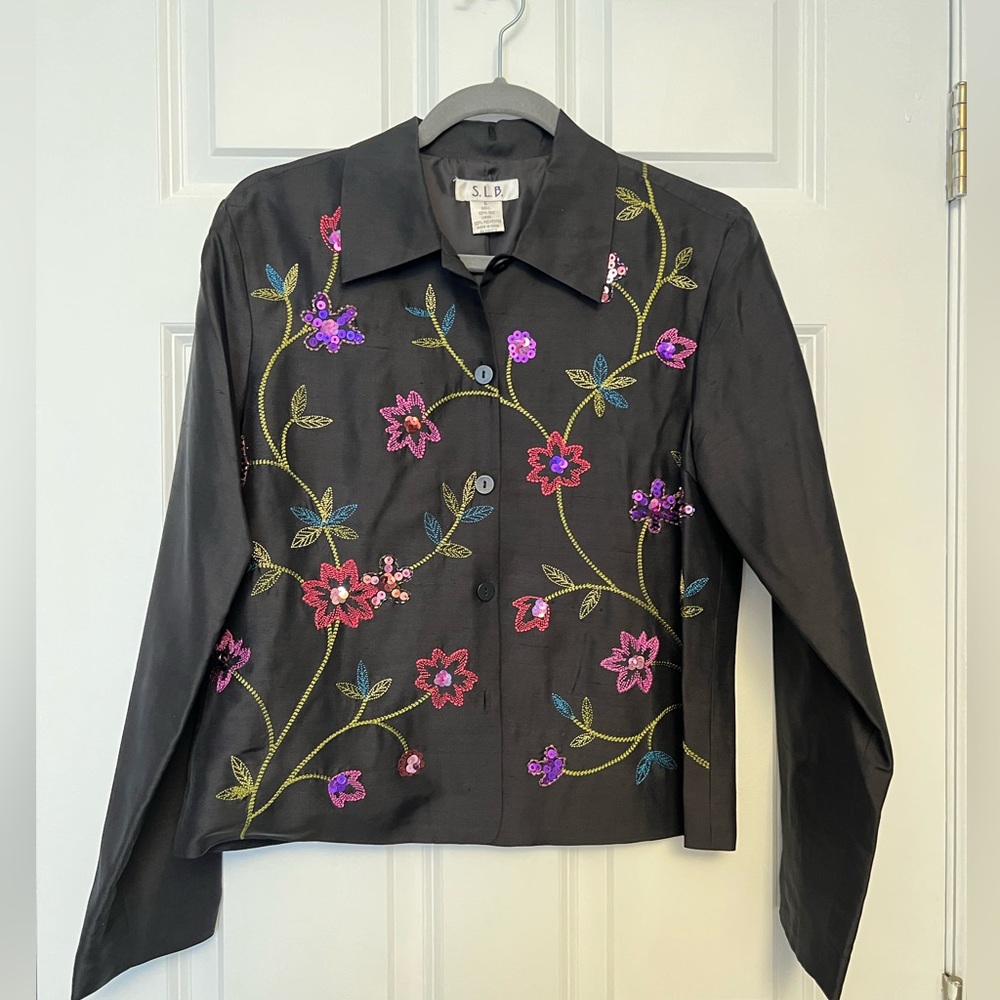 Vintage long sleeve, black blouse w/ unique embroidery details
